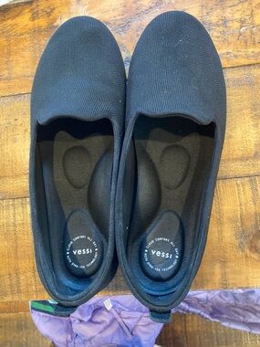Vessi Black Slip-On Knit Flats